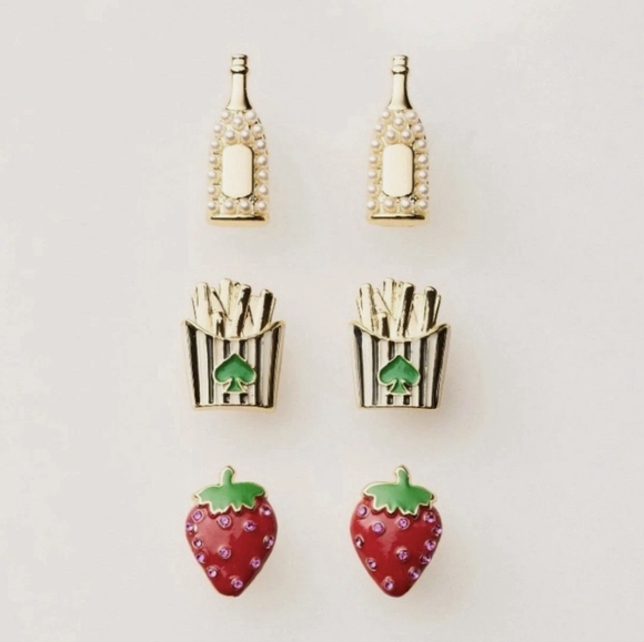 kate spade Jewelry - NWT Kate Spade/Target Earrings - Set Of 3 (Fries, Champagne, Strawberries)